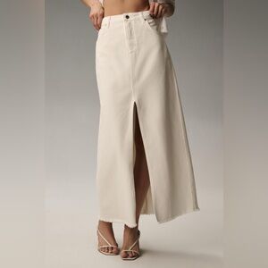 Anthropologie The Madi Front-Slit Denim Midi Skirt by Pilcro Ivory White NWT